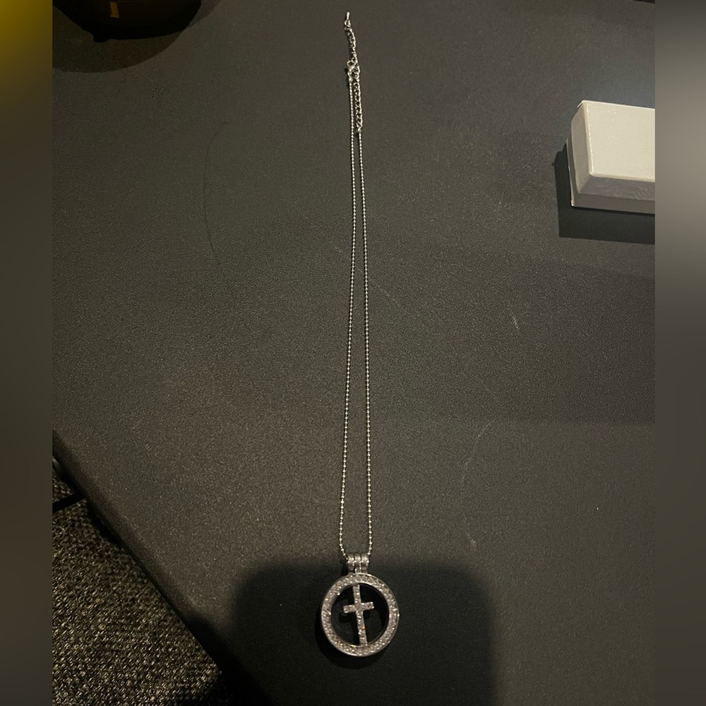 Silver rhinestone cross necklace